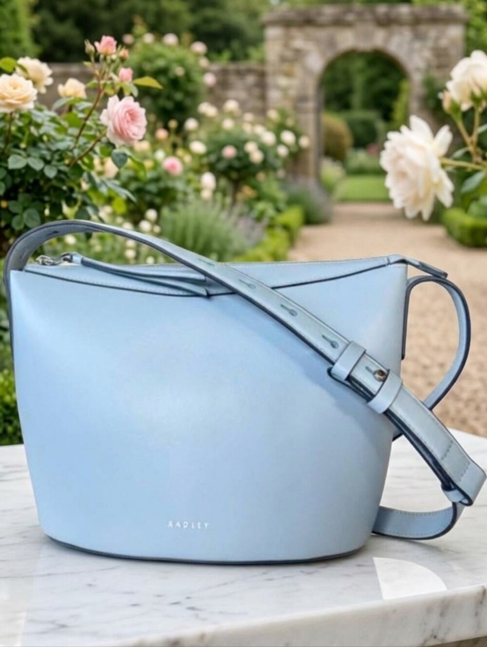 Radley London The Kensal Small Ziptop Genuine Leather Crossbody Light Blue NWT